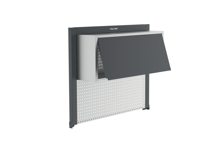 Marco de paneles perforados H 1145 con unidad de pared, para placa anticaída, barras con preparación eléctrica y de aire. L 1500 mm