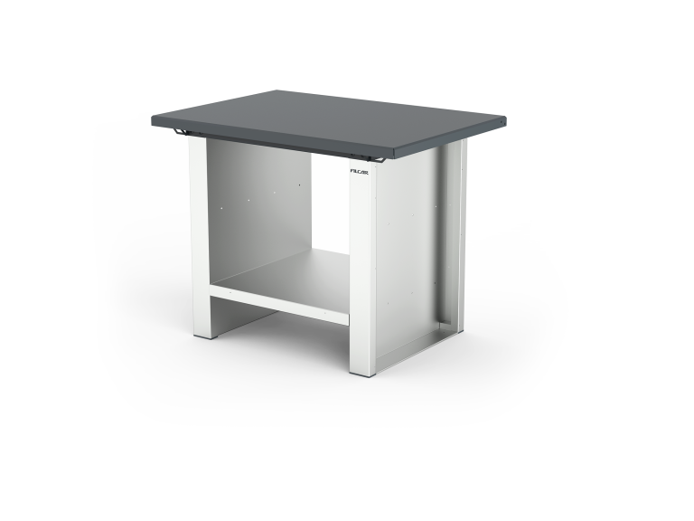 Banco da lavoro ad altezza fissa, con piano in acciaio standard da 3 mm, fianchi standard e ripiano grande. L 1000 mm