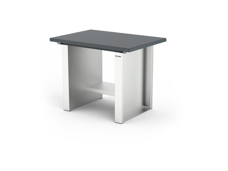 Banco da lavoro ad altezza fissa, con piano in acciaio standard da 3 mm, fianchi standard e ripiano medio. L 1000 mm