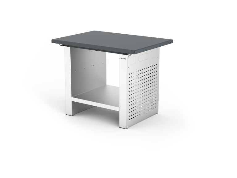 Banco da lavoro ad altezza fissa, con piano in acciaio standard da 3 mm, fianchi chiusi con predisposizioni elettriche e ripiano grande. L 1000 mm